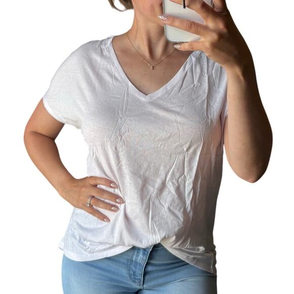 Holt Renfrew 1 Light Pink Vneck Short Sleeve Cotton Basic Casual Tee Tshirt - Picture 1 of 5